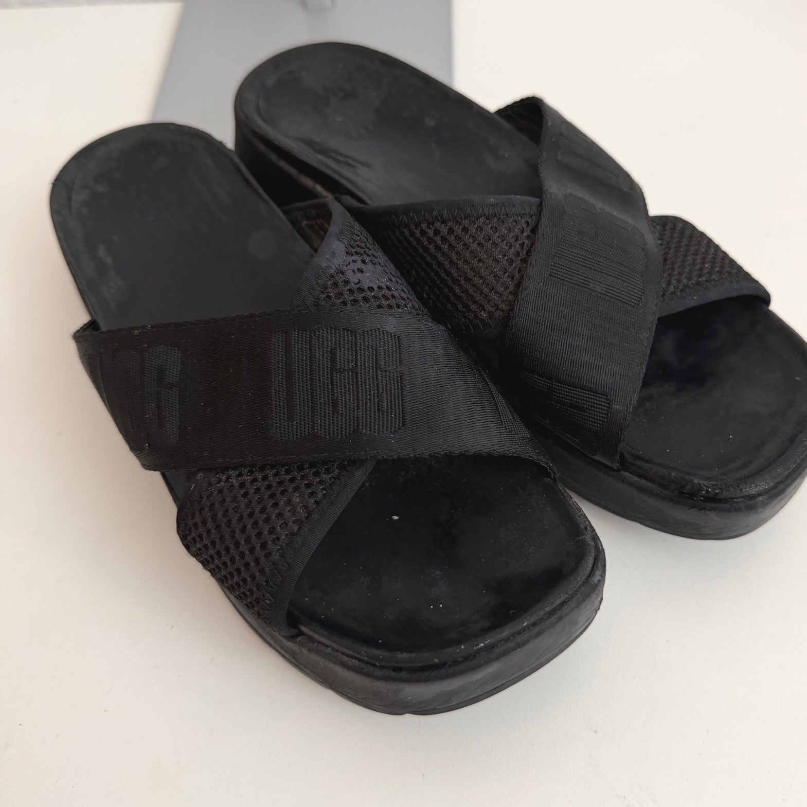 Ugg Emily Mesh Slide Sandals Black Platform Crisscross Straps 1119491 Womens 6.5